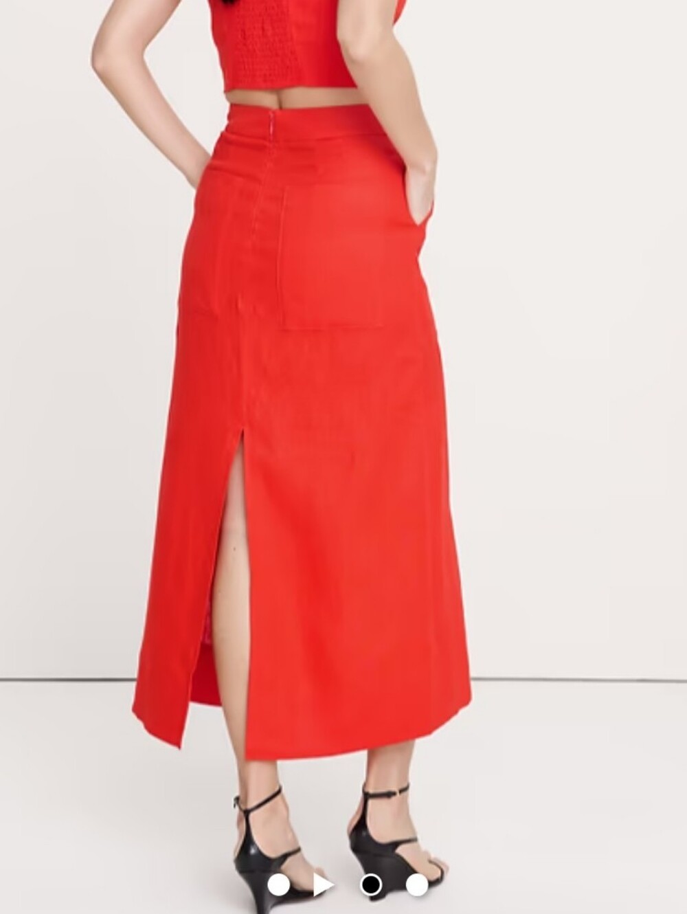 NWT Linen Front and Back Slit Red Hit Midi Skirt Size 4 A Line Capsule Wardrobe - Picture 2 of 5